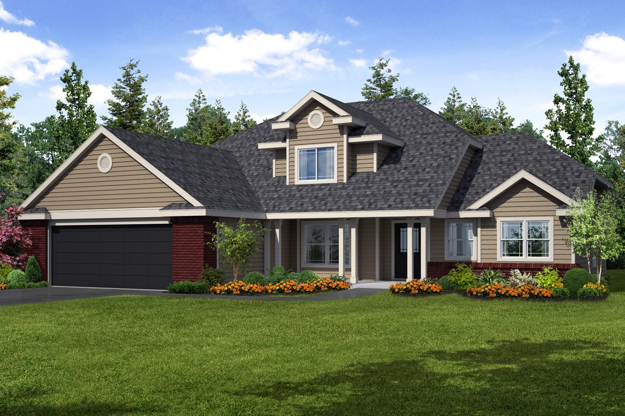 Color rendering of Country home plan (ThePlanCollection: House Plan #108-1234)