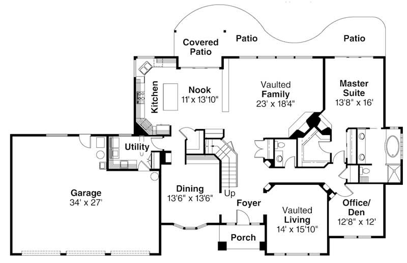 Floor Plan First Story of Traditional Plan #108-1238