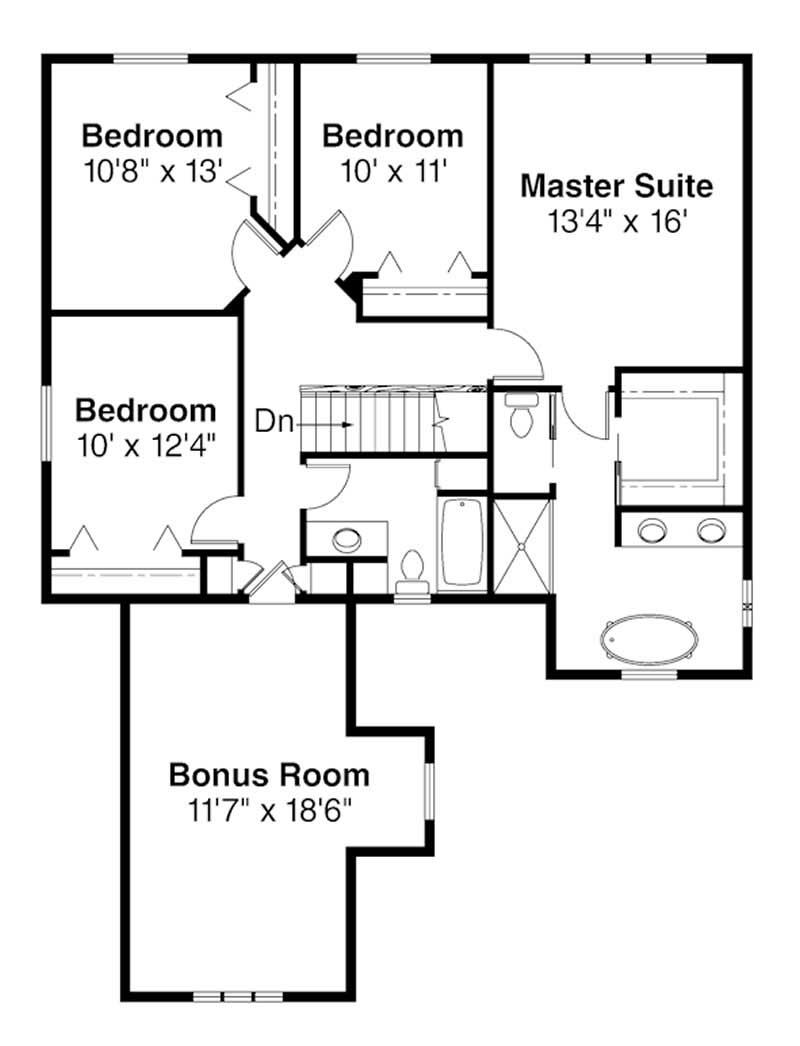 Floor Plan Second Story of European Plan #108-1239
