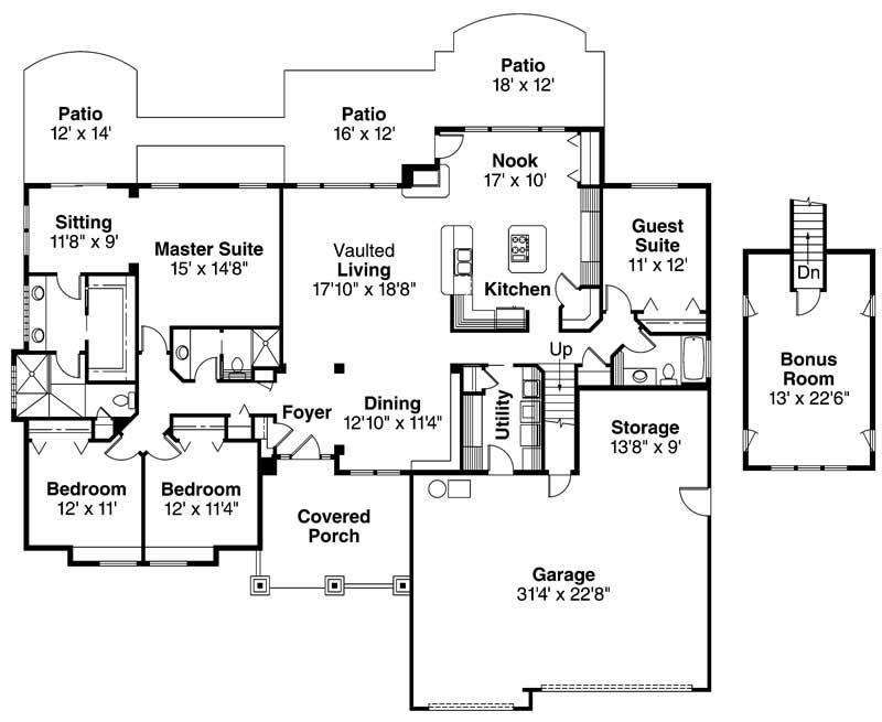 Floor Plan First Story of Country Plan #108-1252
