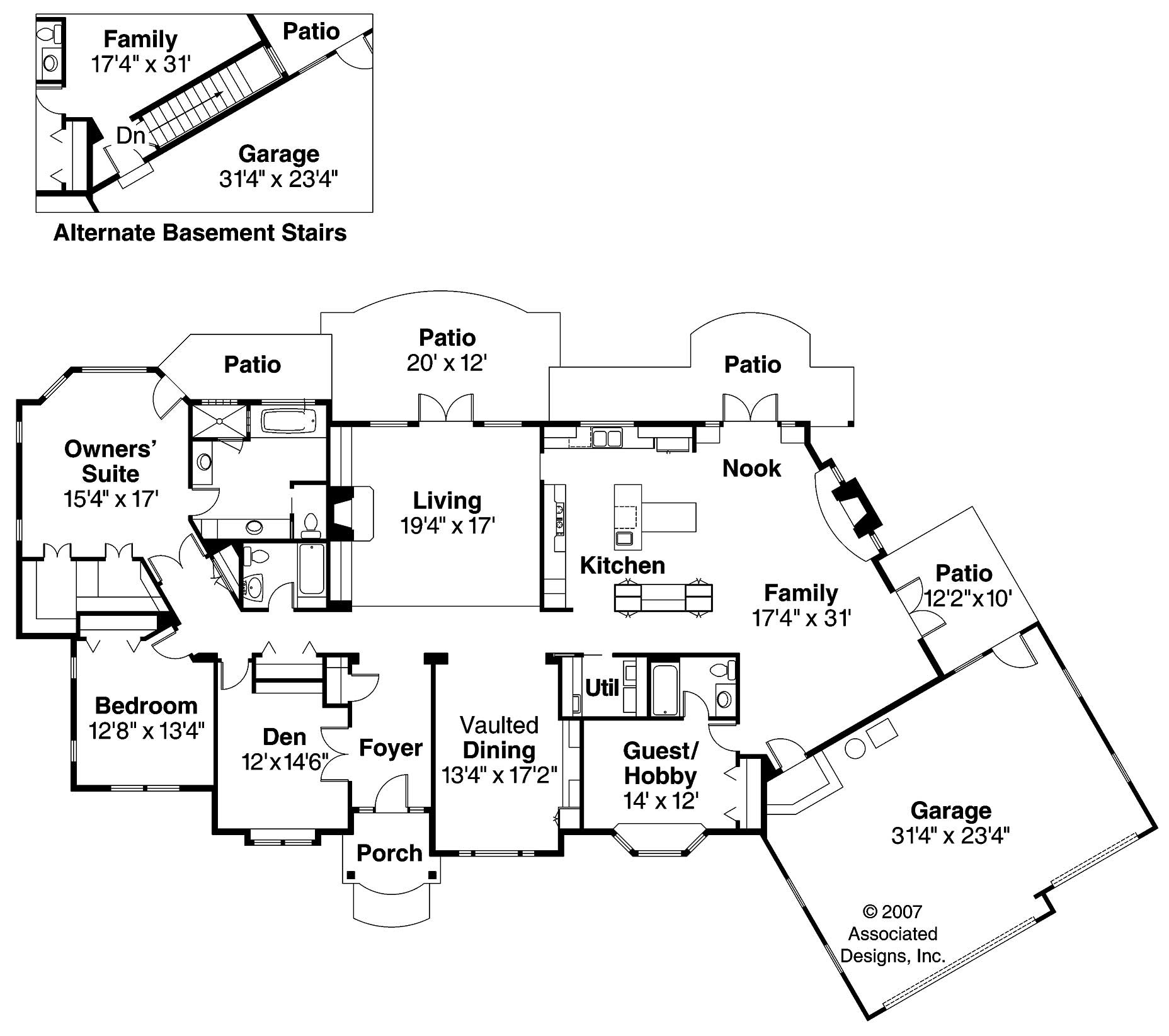 Floor Plan First Story of European Plan #108-1253