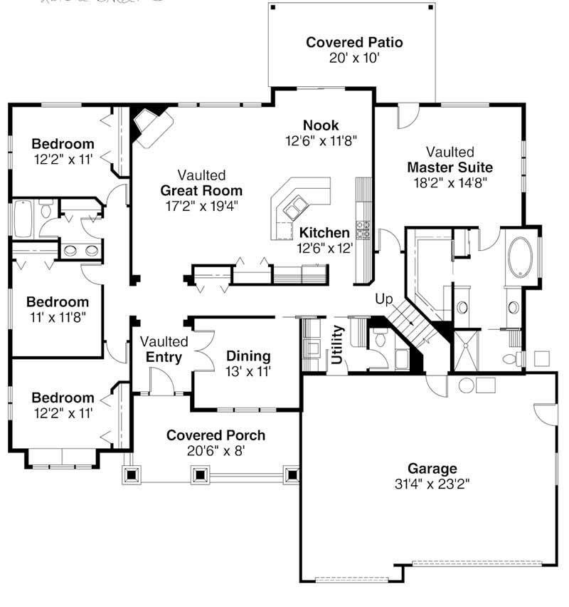 Floor Plan First Story of Craftsman Plan #108-1259