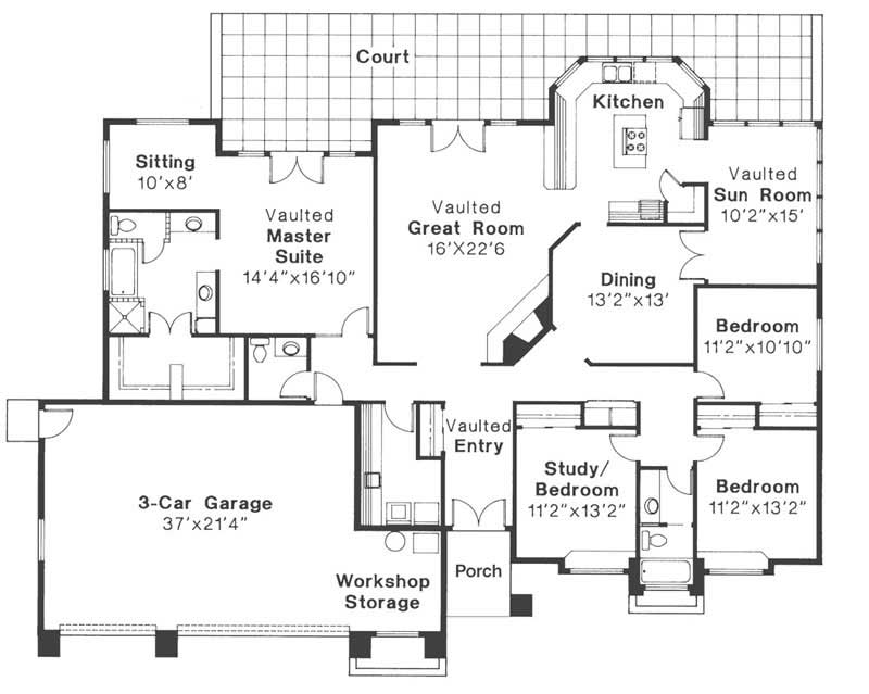 Floor Plan First Story of Mediterranean Plan #108-1263