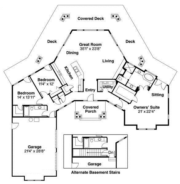 Floor Plan First Story of Craftsman Plan #108-1273