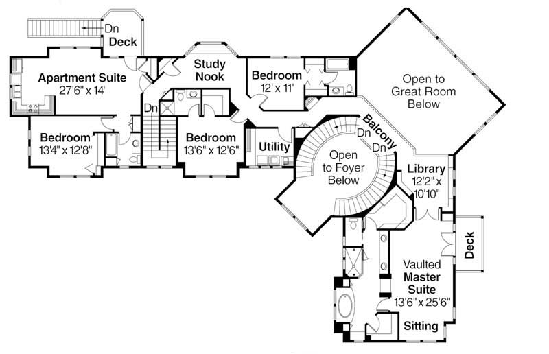 Floor Plan Second Story of Craftsman Plan #108-1278