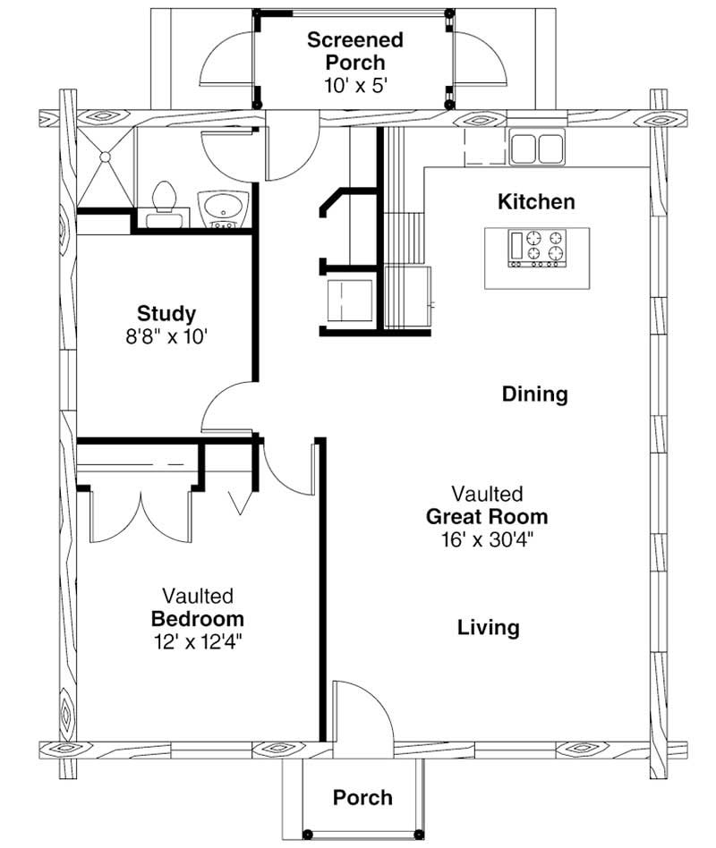 Floor Plan First Story of Log Cabin Plan #108-1280