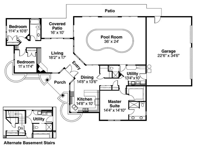 Floor Plan Main Level of Contemporary Plan #108-1284