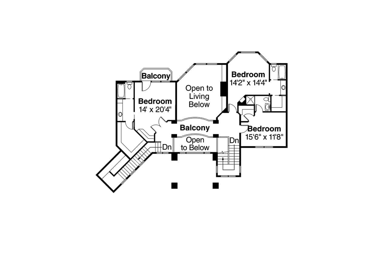 Floor Plan Upper Level of Florida Style Plan #108-1288