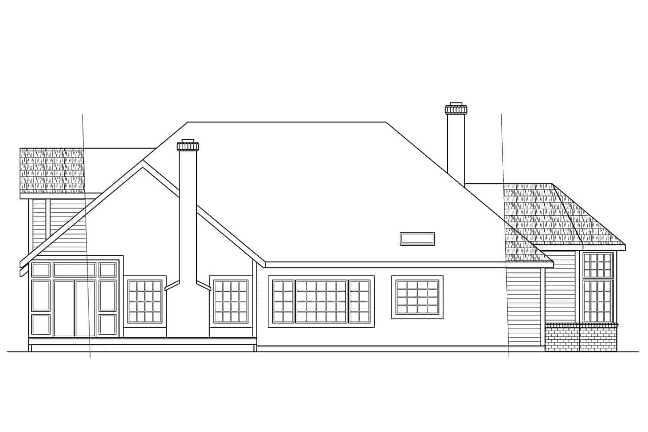 Home Plan Rear Elevation of this 4-Bedroom,2708 Sq Ft Plan -108-1293