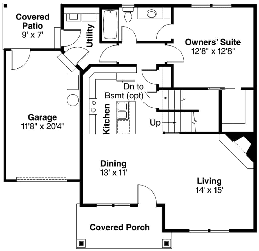 Floor Plan Main Level of Cottage Plan #108-1296