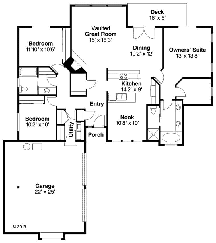 Floor Plan Main Level of Ranch Plan #108-1300