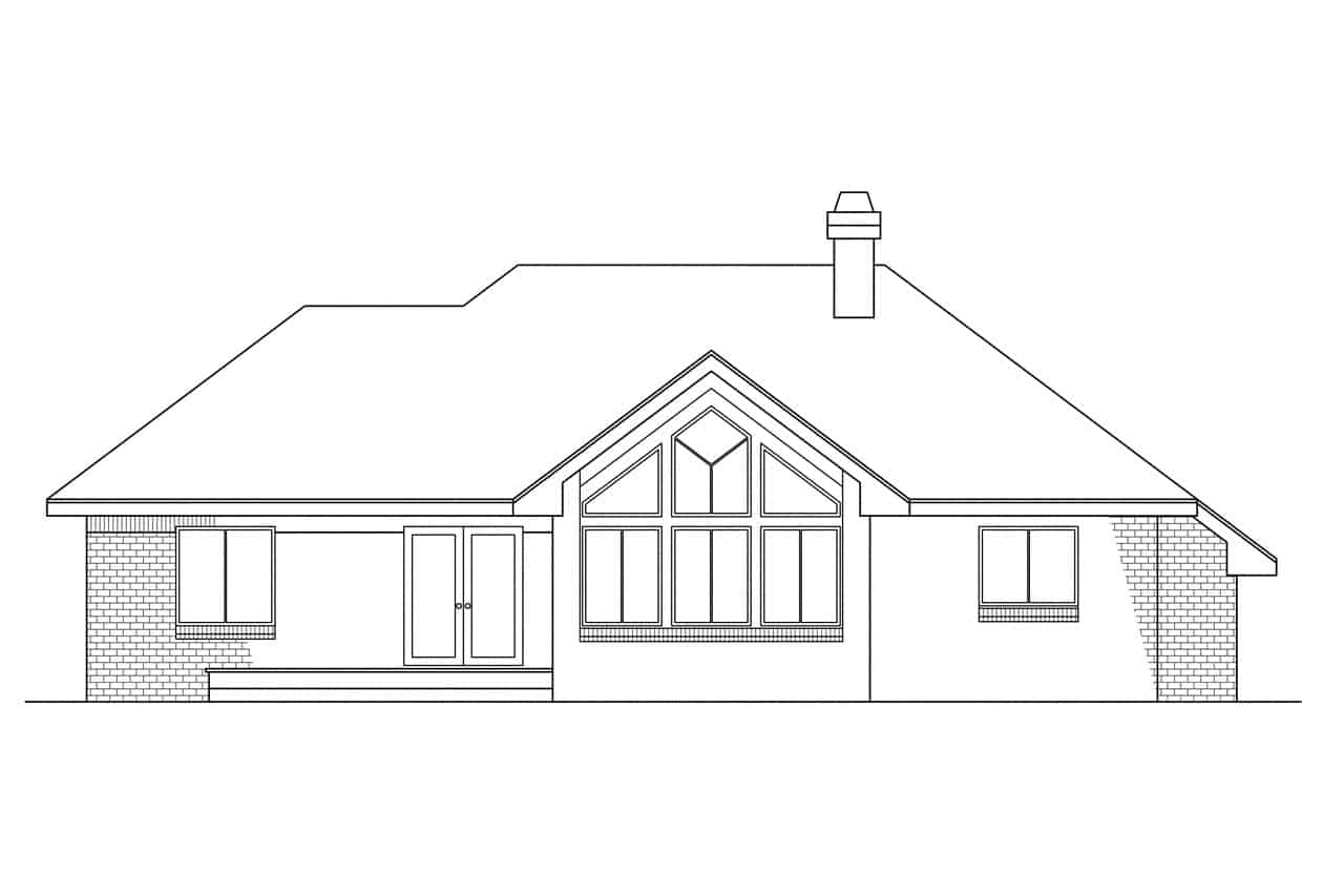 Home Plan Rear Elevation of this 3-Bedroom,1729 Sq Ft Plan -108-1300