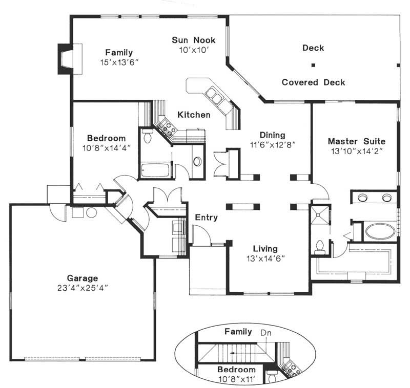Floor Plan First Story of Ranch Plan #108-1302