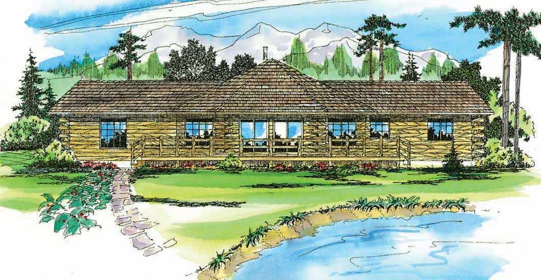 Front elevation of Log Cabin home (ThePlanCollection: House Plan #108-1312)