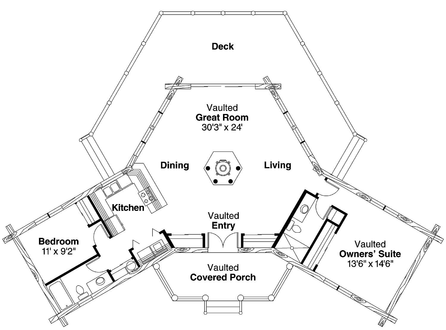 Floor Plan First Story of Log Cabin Plan #108-1312