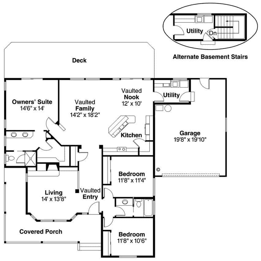 Floor Plan Main Level of Farmhouse Plan #108-1315