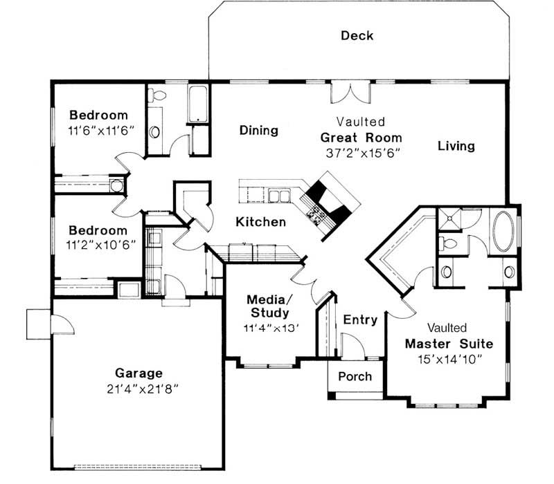 Floor Plan First Story of Ranch Plan #108-1319