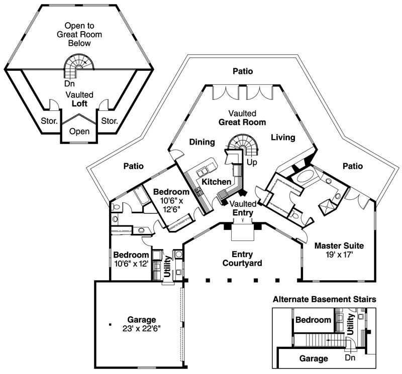 Floor Plan First Story of Ranch Plan #108-1350
