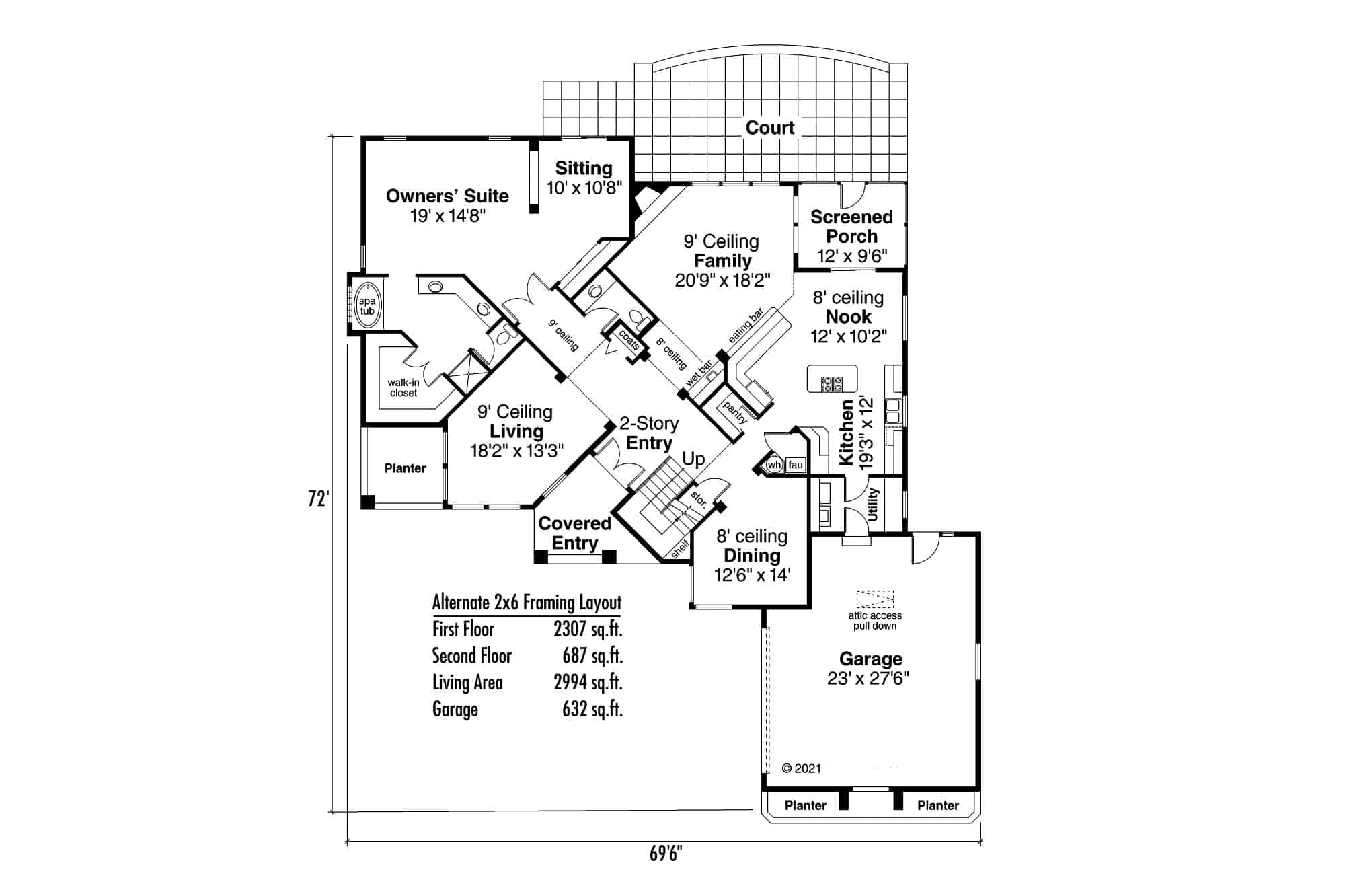 Floor Plan First Story of Mediterranean Plan #108-1358