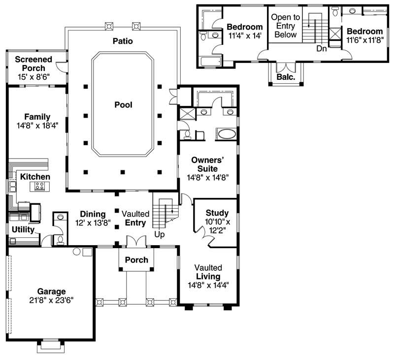 Floor Plan First Story of Florida Style Plan #108-1360