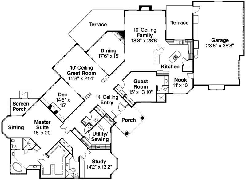 Floor Plan First Story of Mediterranean Plan #108-1366
