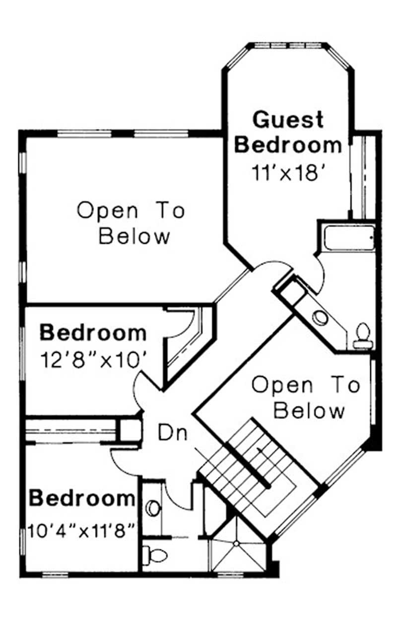 Floor Plan Second Story of Mediterranean Plan #108-1367