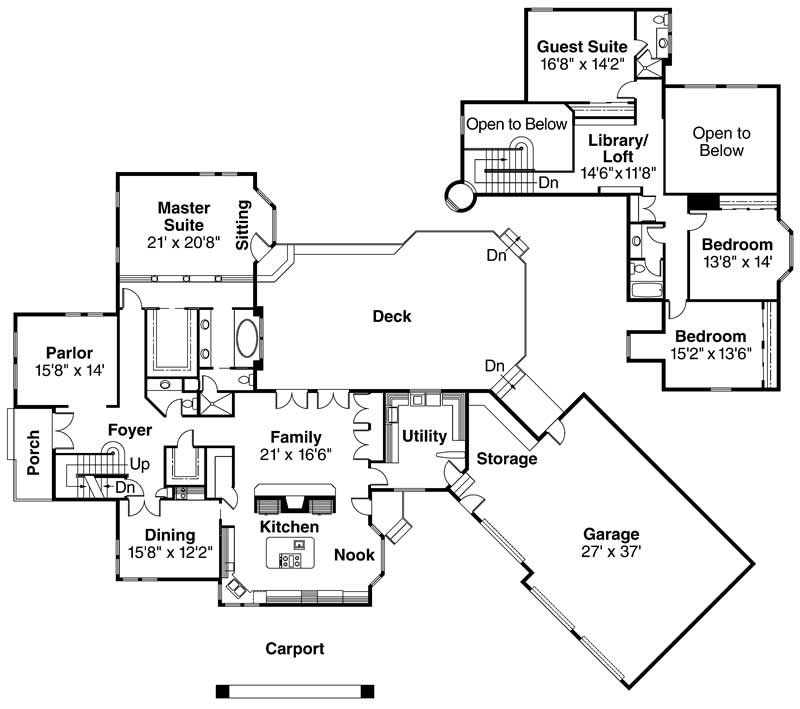 Floor Plan First Story of European Plan #108-1377