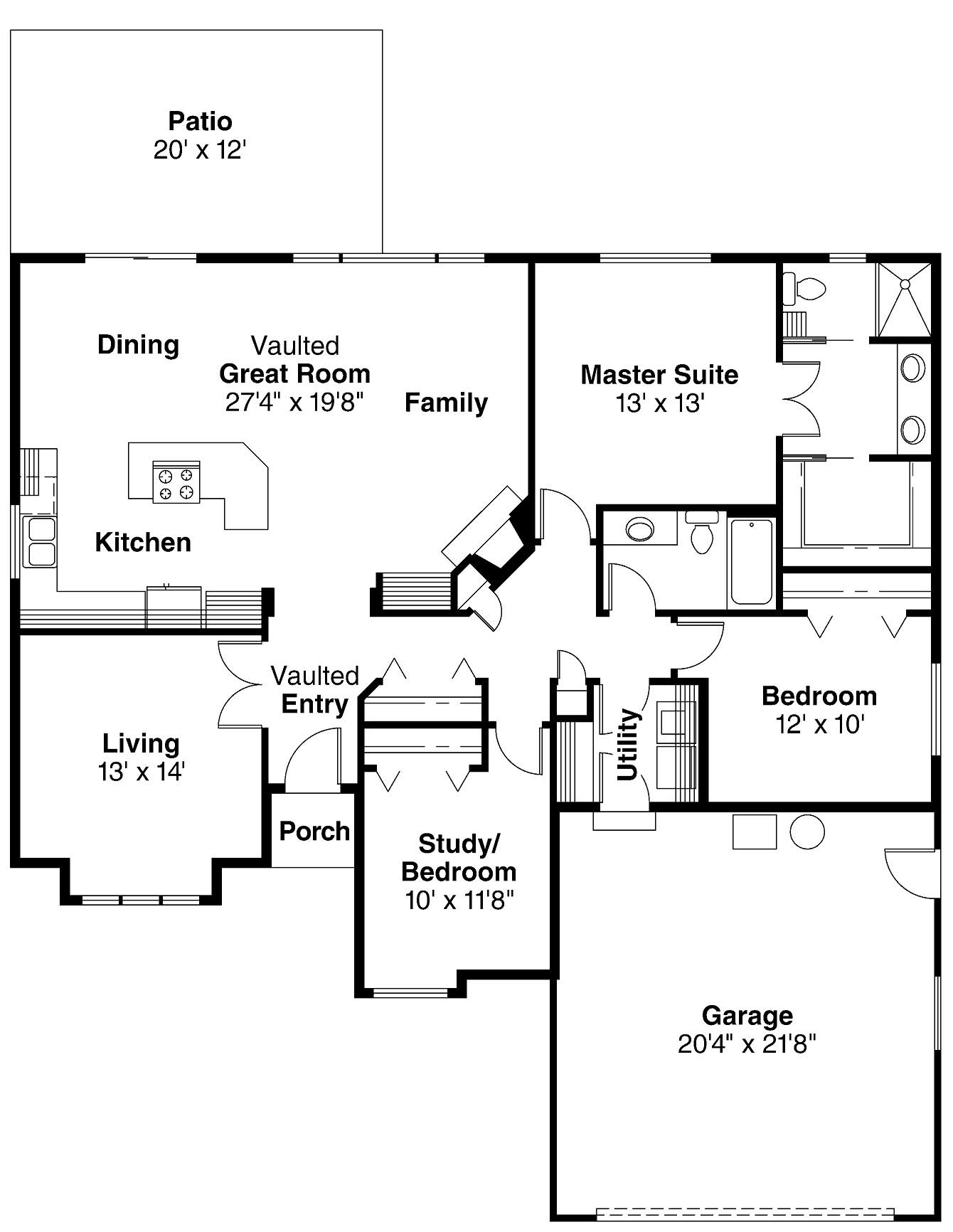 Floor Plan First Story of Ranch Plan #108-1384