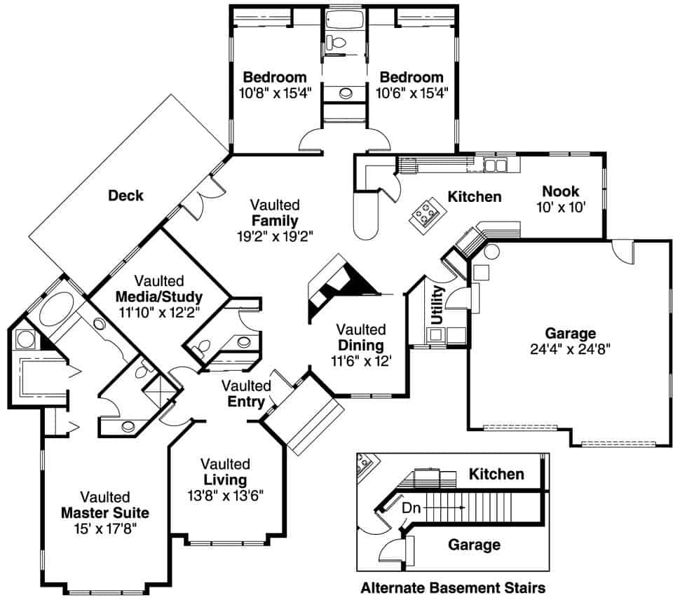 Floor Plan Main Level of Ranch Plan #108-1388