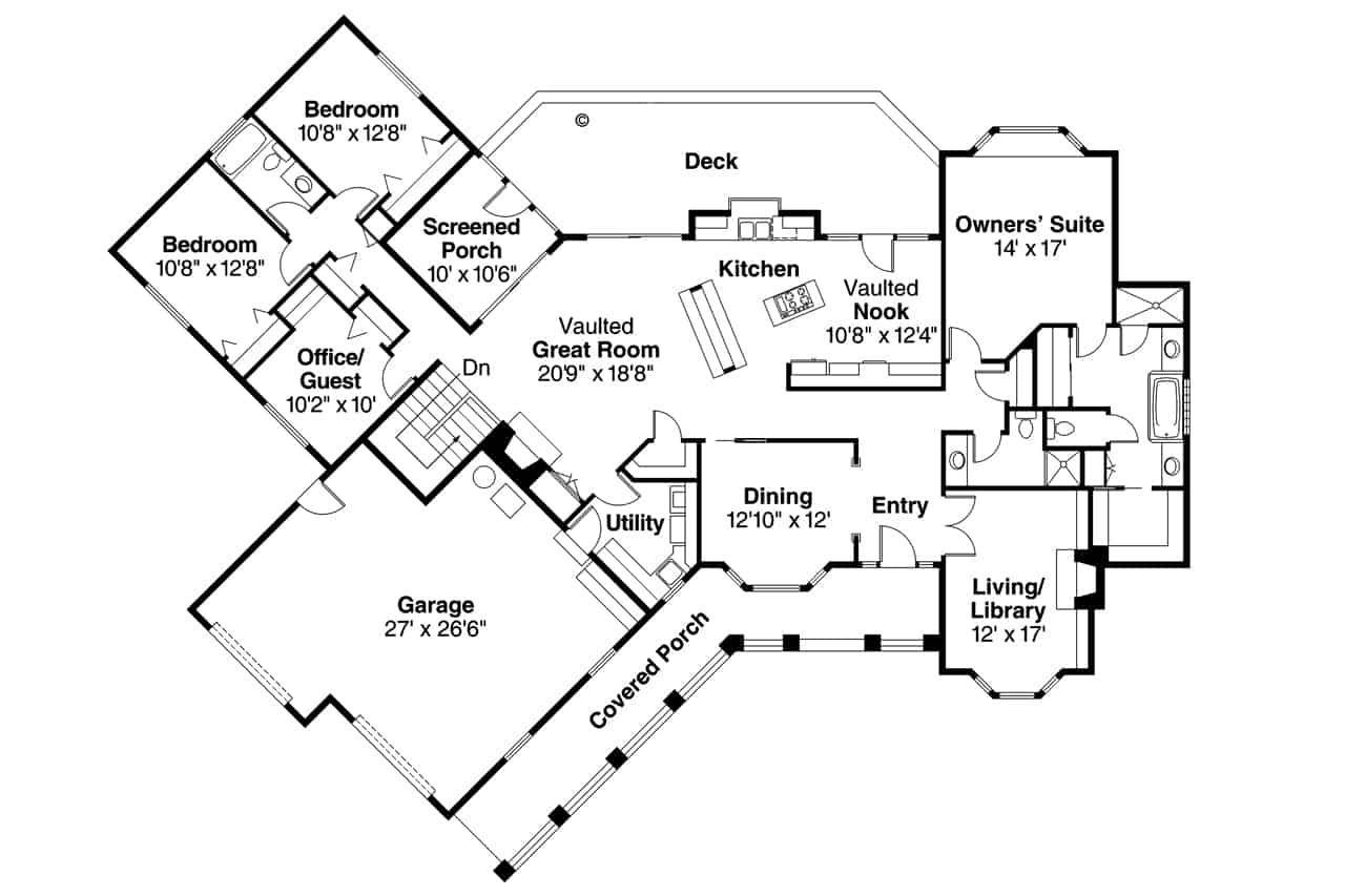 Floor Plan First Story of Country Plan #108-1400