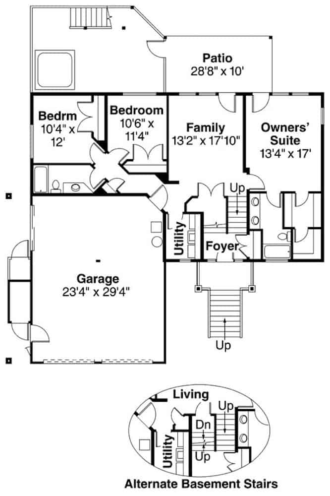 Floor Plan Main Level of Multi-Level Plan #108-1406