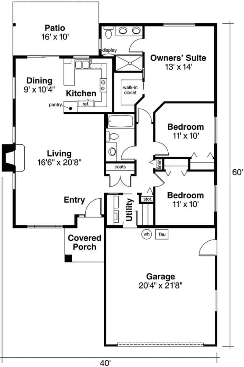 Main Level of Ranch Plan #108-1407