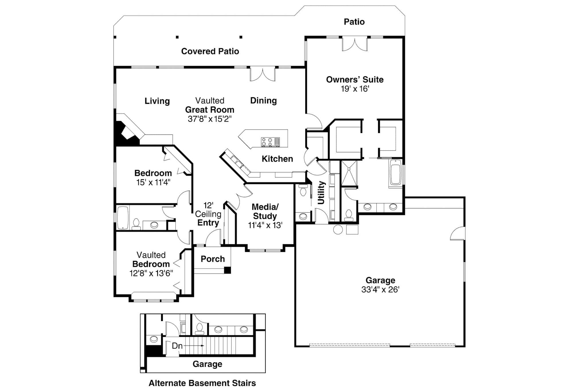 Main Level of Contemporary Plan #108-1409