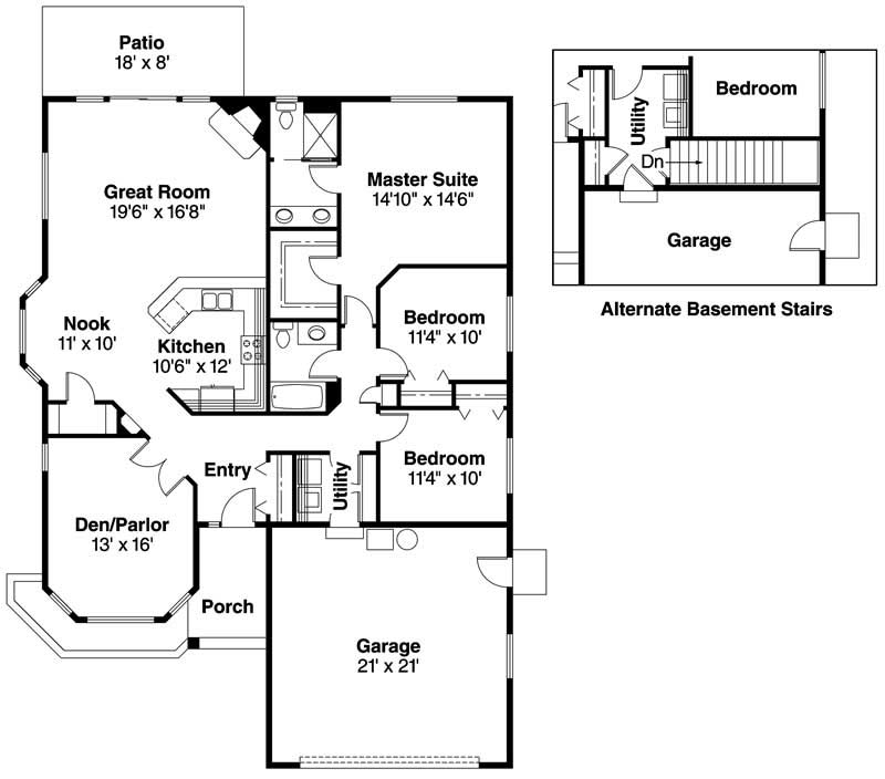 Floor Plan First Story of Small House Plans #108-1410