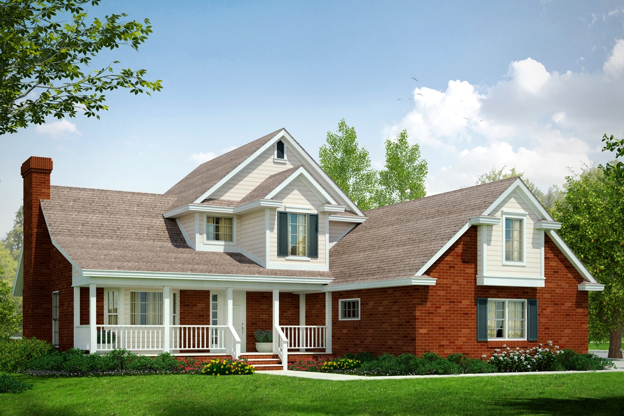 Color rendering of Country home (ThePlanCollection: House Plan #108-1411)