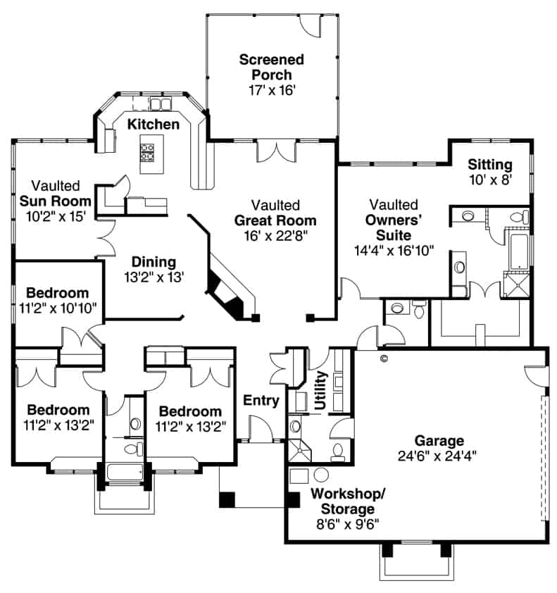 Floor Plan Main Level of Ranch Plan #108-1419