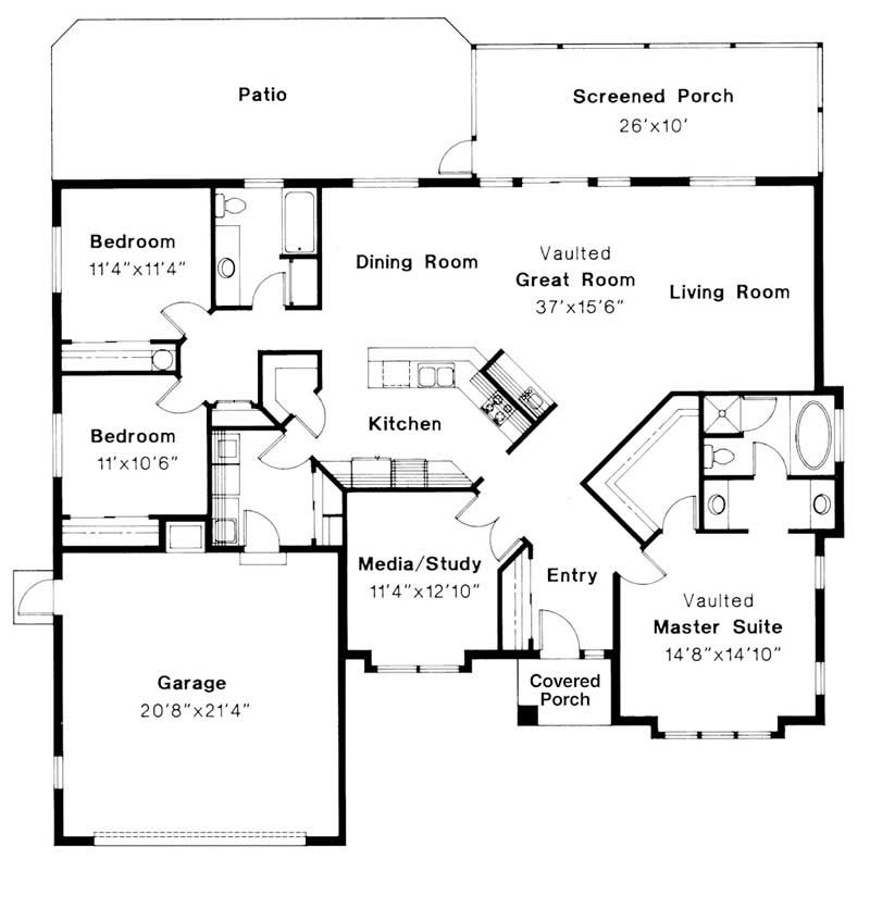 Floor Plan First Story of Mediterranean Plan #108-1422