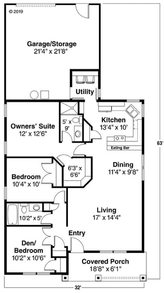 Floor Plan Main Level of Craftsman Plan #108-1426