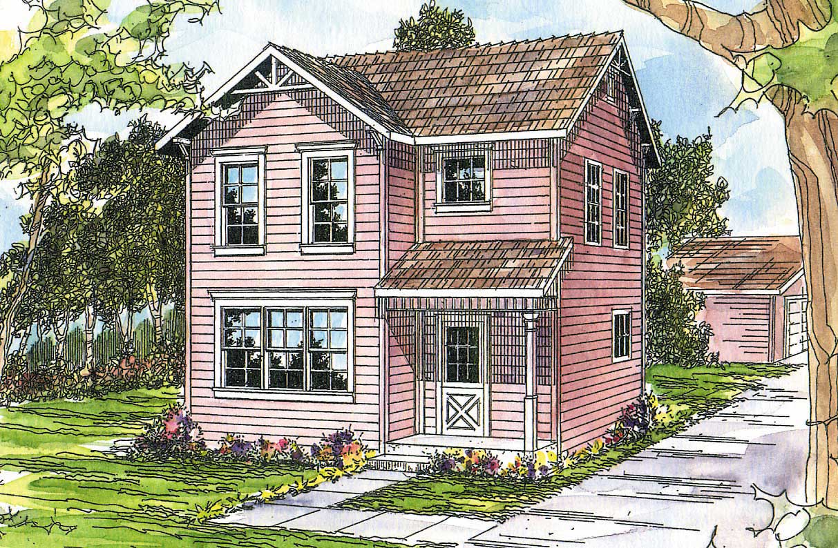This image shows the farmhouse style for this set of house plans.
