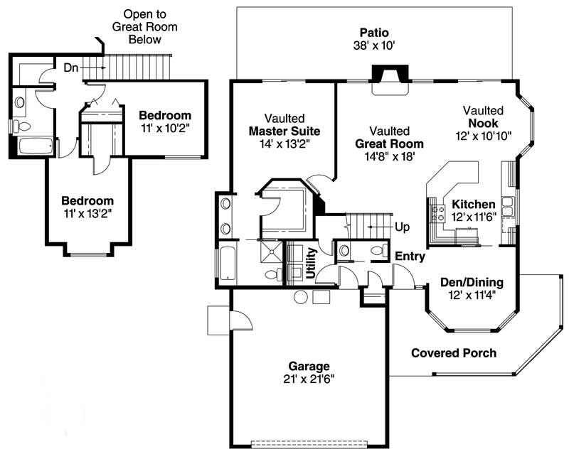 Floor Plan Main Level of Country Plan #108-1431