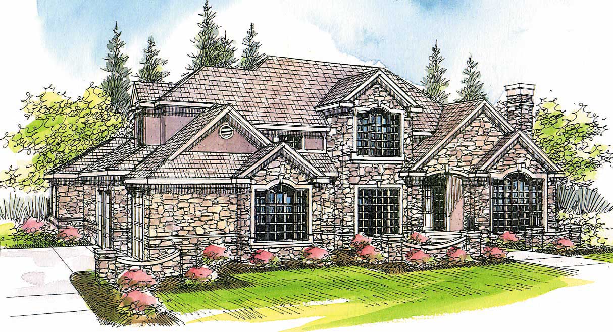 This image shows the European Style of this set of house plans.
