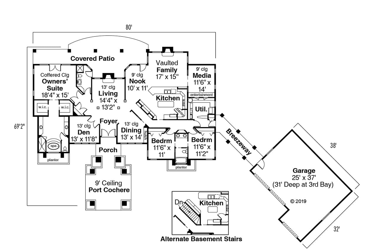 Floor Plan Main Level of Contemporary Plan #108-1438