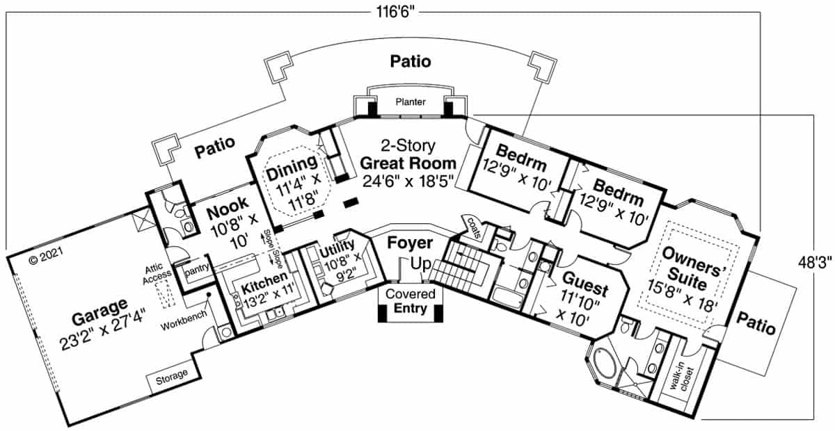 Main Level of Contemporary Plan #108-1441