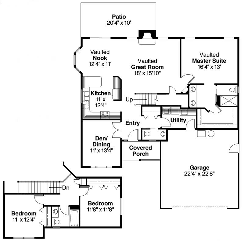 Floor Plan Main Level of Country Plan #108-1447