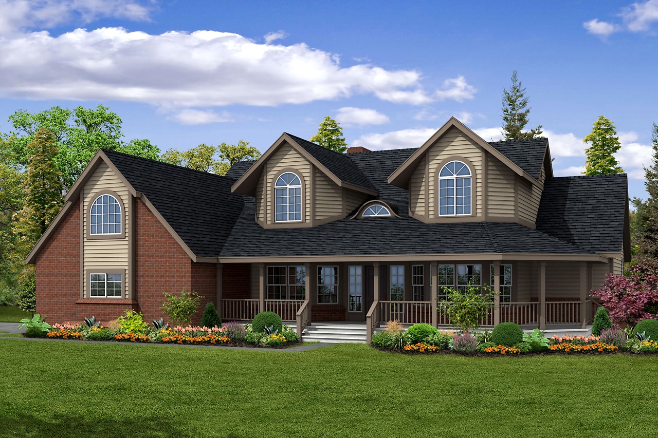 Color rendering of Country home plan (ThePlanCollection: House Plan #108-1450)