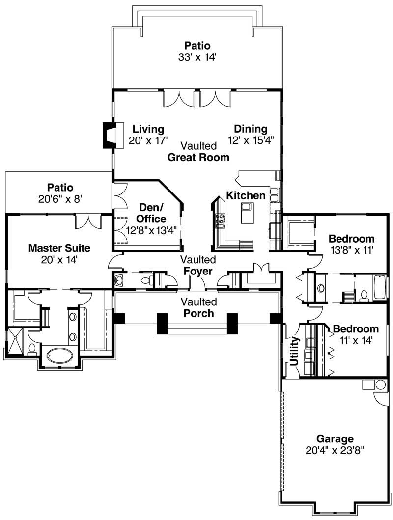 Floor Plan First Story of Ranch Plan #108-1469
