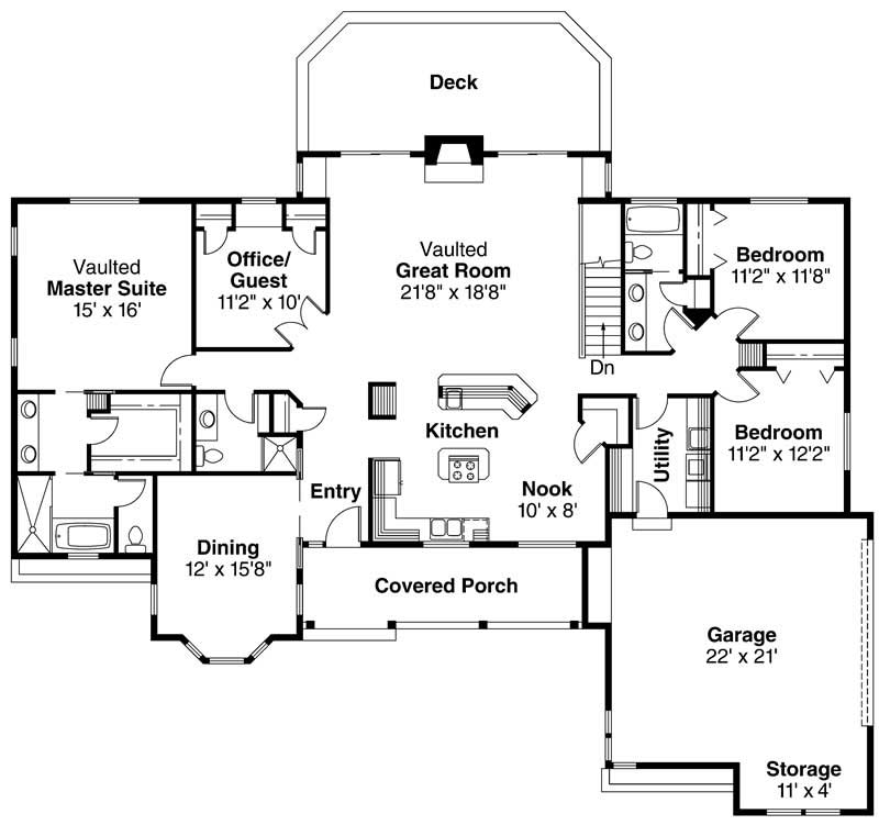 Floor Plan Main Level of Ranch Plan #108-1477