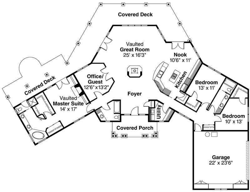 Floor Plan First Story of Craftsman Plan #108-1481