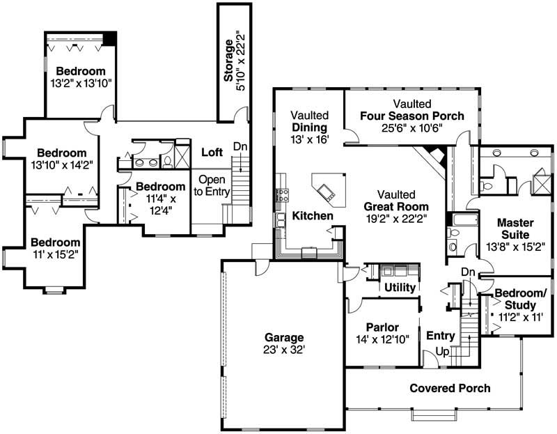 Floor Plan First Story of Country Plan #108-1484