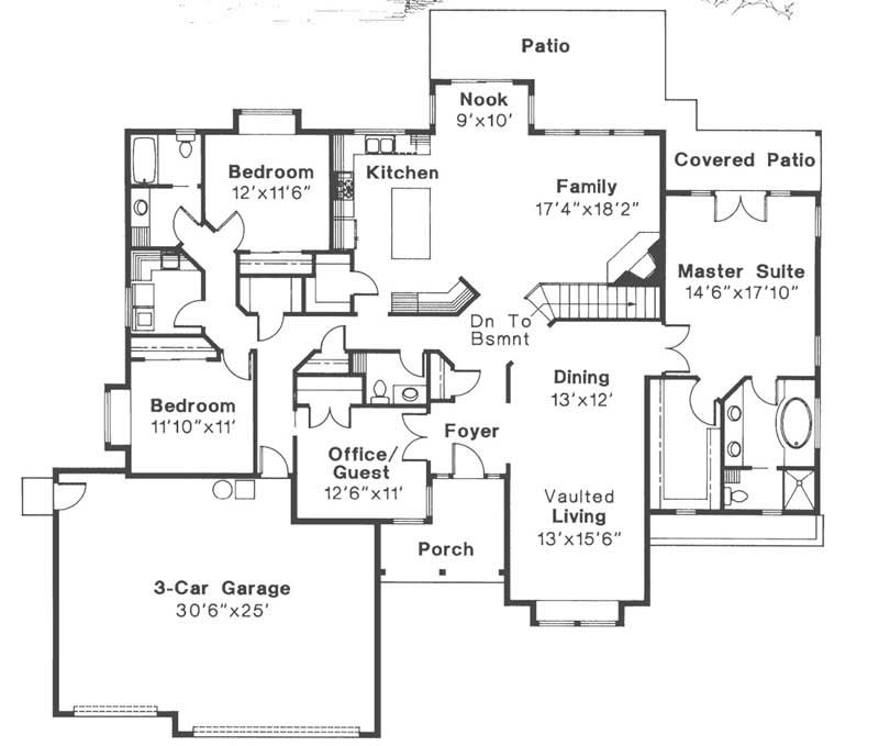 Floor Plan First Story of Ranch Plan #108-1490
